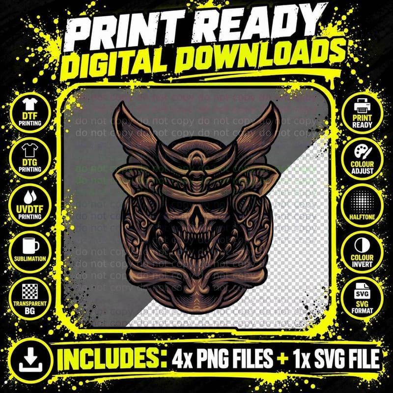 Samurai Warrior Mask Bronze Ornate T-Shirt Png SVG Digital Bundle