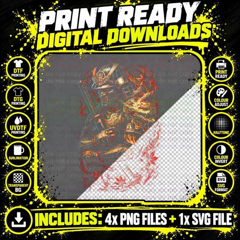Samurai Warrior T-Shirt, Detailed Modern Art Png SVG Digital Bundle