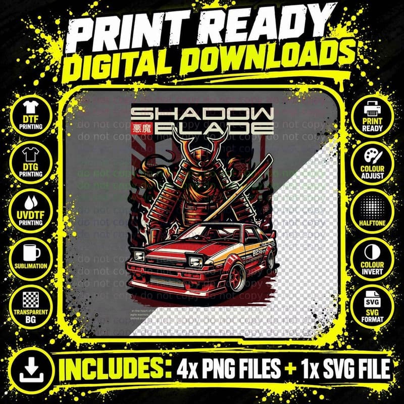 Shadow Blade Red Sports Car Samurai Demon Japanese Png SVG Digital Bundle
