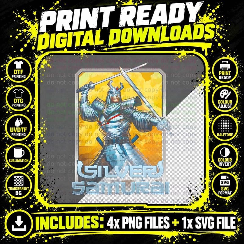 Silver Samurai Blue Gold Warrior T-Shirt Png SVG Digital Bundle