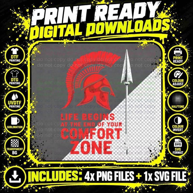 Spartan Race Life Begins at the End of Your Comfort Zone Png SVG Digital Bundle