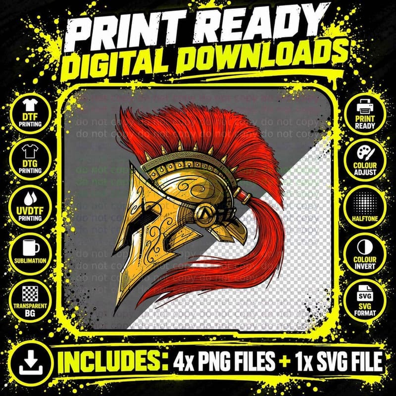 Spartan Warrior Helmet Ancient Greek Mythology Roman Png SVG Digital Bundle