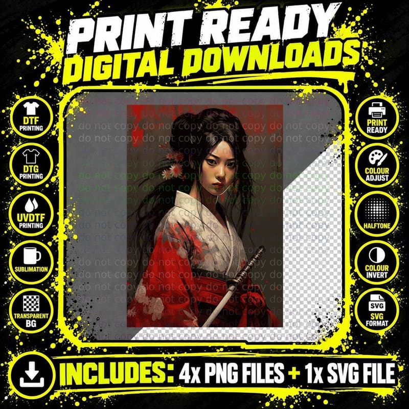 Traditional Japanese Girl Samurai Beautiful Graphic Png SVG Digital Bundle