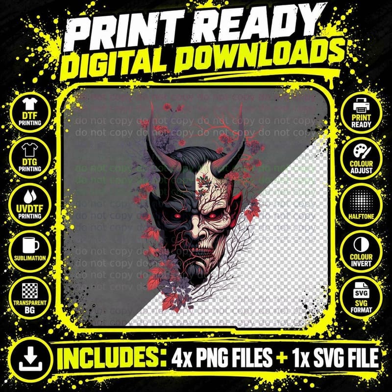 Traditional Japanese Tattoo Demon Mask Png SVG Digital Bundle