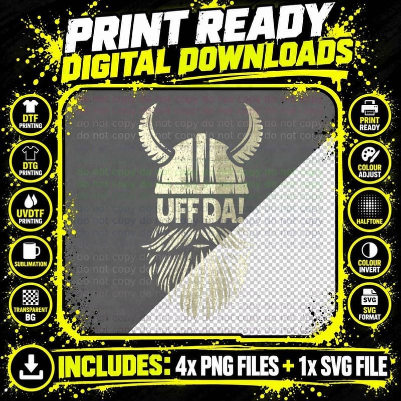 Uff Da Norwegian Quote Scandinavian Viking Helmet Beard Png SVG Digital Bundle