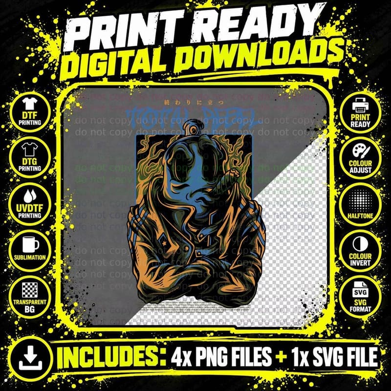 Unidentified Samurai Demon Asian Blue Gold Warrior Png SVG Digital Bundle