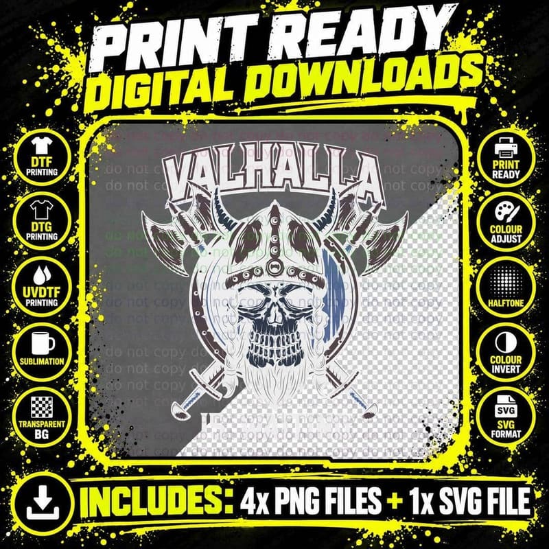 Valhalla Is Waiting Viking Skull with Axes and Horned Png SVG Digital Bundle