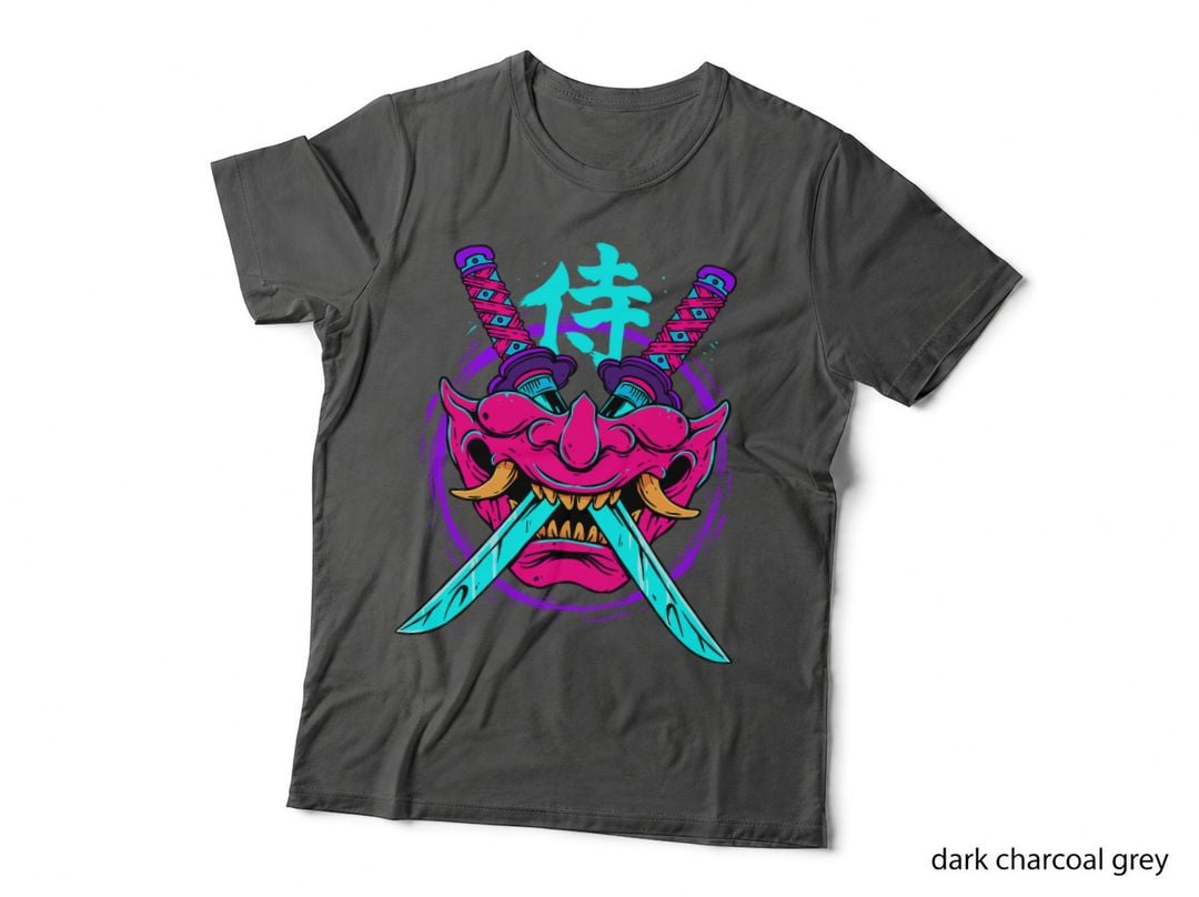 Vaporwave Aesthetic Japanese Samurai Mask Oni Kanji Bushido T-Shirt