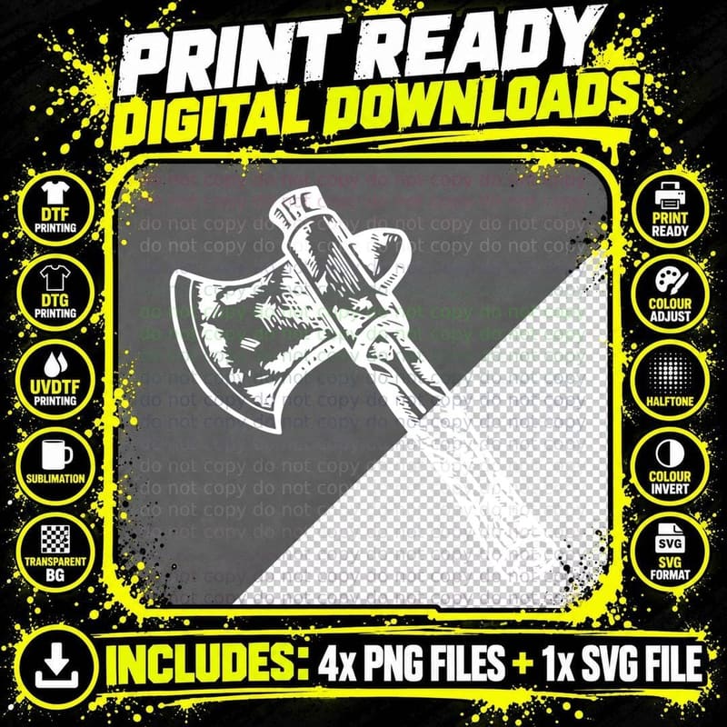Viking Axe Illustration T-Shirt, Trendy Graphic Tee Png SVG Digital Bundle