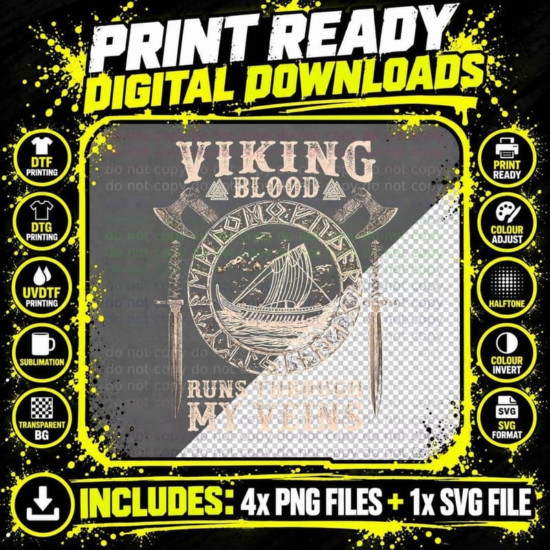 Viking Blood Runs Through My Veins Viking Ship T-Shirt Png SVG Digital Bundle