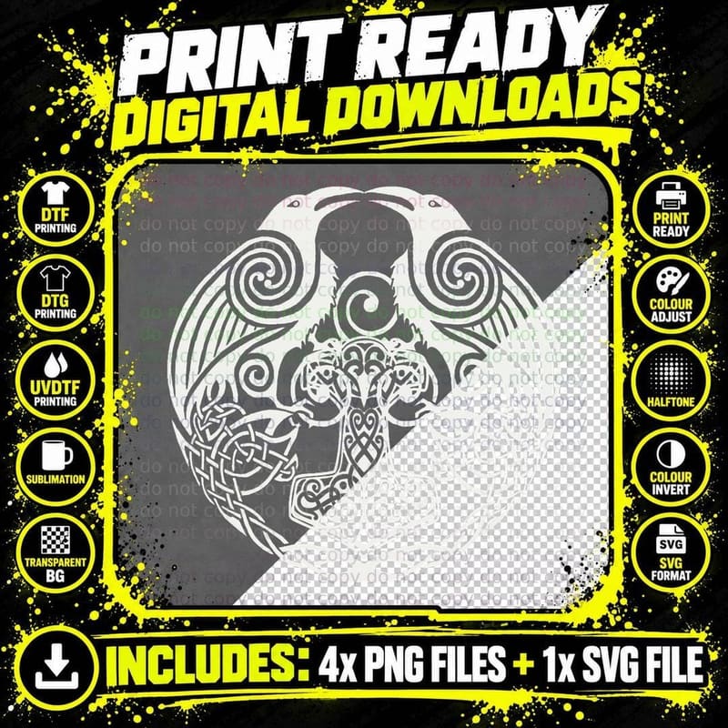 Viking Celtic Huginn & Muninn - Odin's Ravens T-Shirt Png SVG Digital Bundle