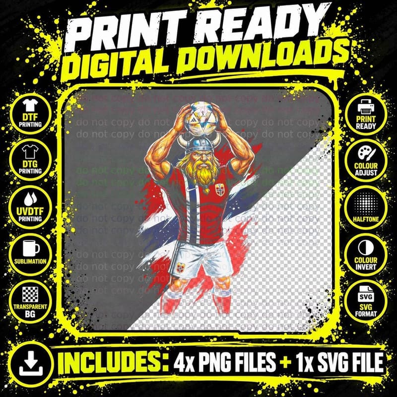 Viking Footballer Mascot Horned Helmet Red and White Png SVG Digital Bundle
