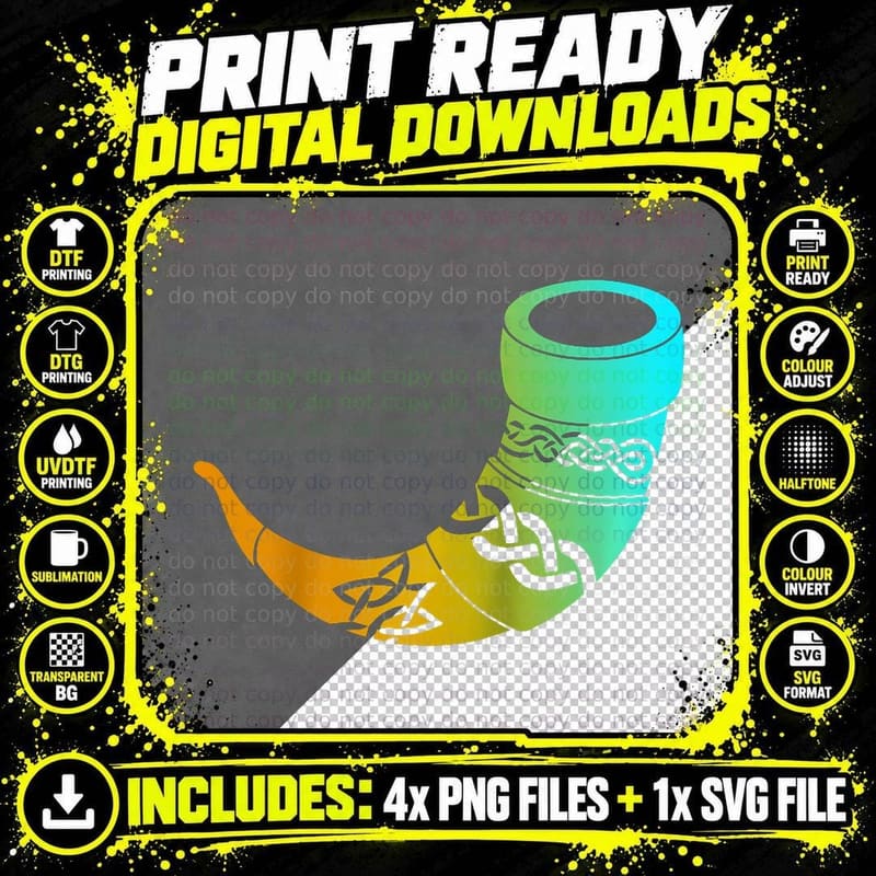 Viking Horn Viking Warrior Tattoo Norse Mythology Art Png SVG Digital Bundle