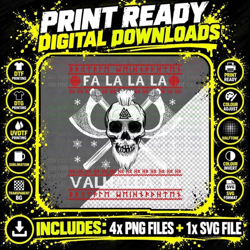 Viking Skull Sweatshirt, Valhalla Gothic Png SVG Digital Bundle