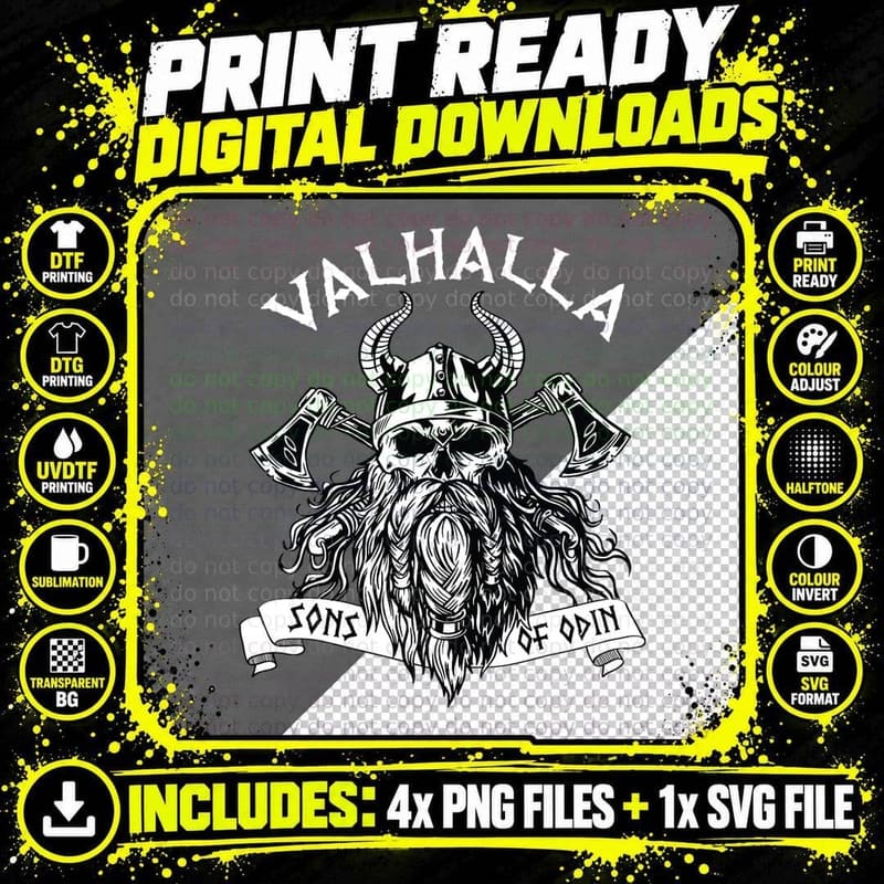 Viking Valhalla Sons of Odin Norse Nordish Thor Png SVG Digital Bundle