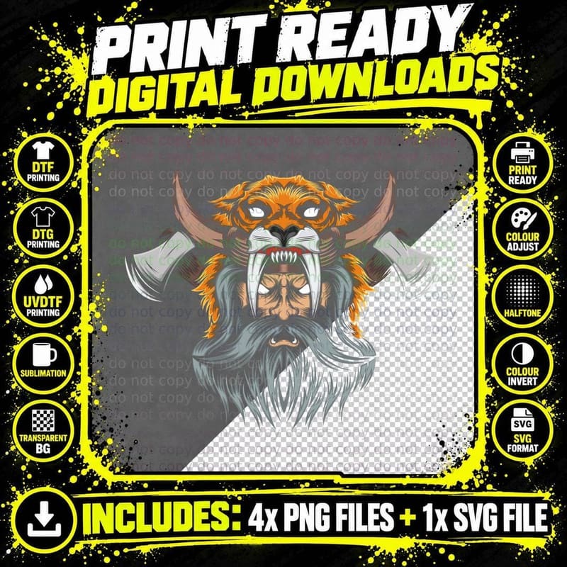 Viking Warrior Axes Horns Orange Beard T-Shirt Png SVG Digital Bundle