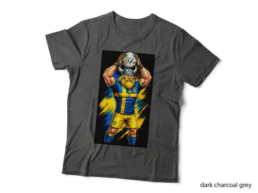 Viking Warrior Footballer Bearded Horned Helmet Blue Yellow Kit Holding T-Shirt