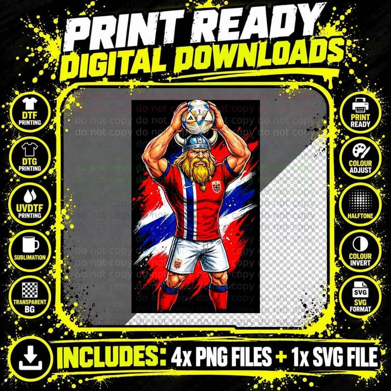 Viking Warrior Footballer Bearded Horned Helmet Red Kit Png SVG Digital Bundle