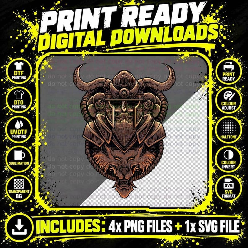 Viking Warrior Horns Beard Bronze Ornate T-Shirt Png SVG Digital Bundle