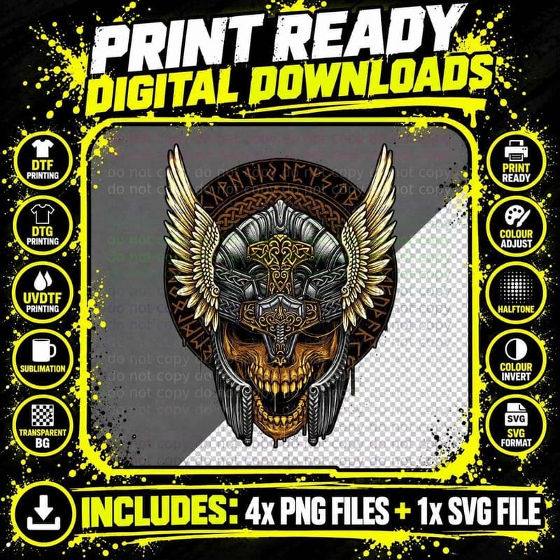 Viking Warrior Skull T-Shirt, Norse Mythology Png SVG Digital Bundle