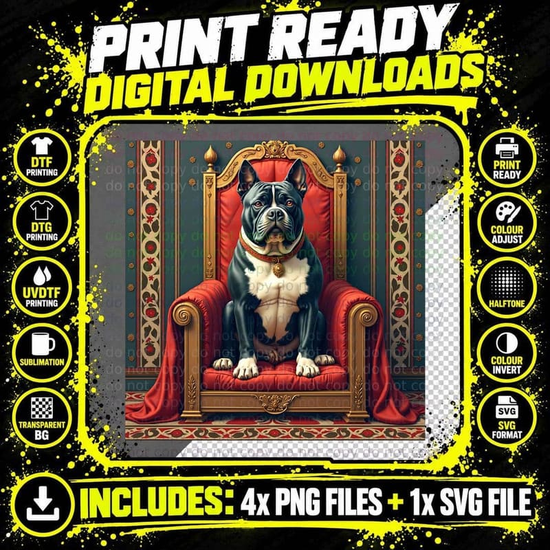XL American Bully King Medieval Tapestry T-Shirt Png SVG Digital Bundle