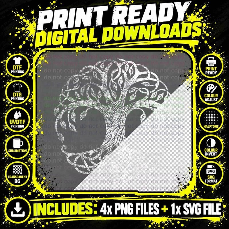 Yggdrasil Tree of Life - Viking Norse Rune Worn White Png SVG Digital Bundle