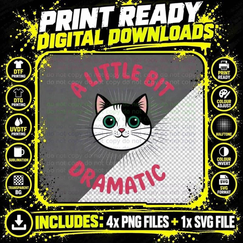 A Little Bit Dramatic Cat T-Shirt, Black-And-White Cat Png SVG Digital Bundle