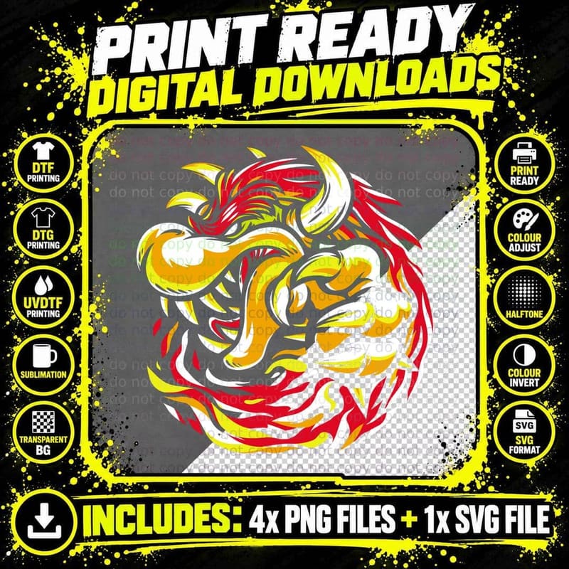 Abstract Flame Creature Swirling Fire Dragon Shape Png SVG Digital Bundle