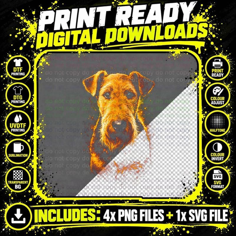 Airedale Terrier T-Shirt, Halftone Fire Airedale Graphic Png SVG Digital Bundle