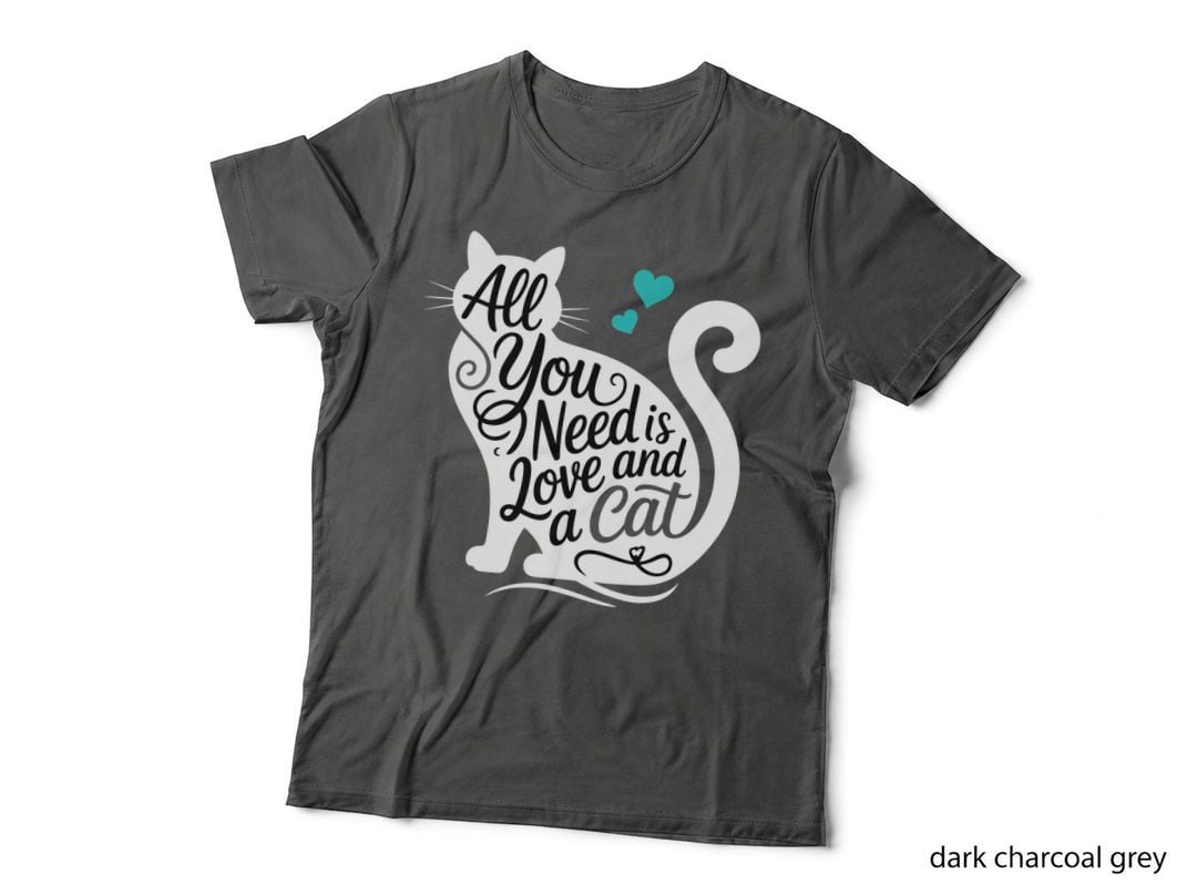All You Need Is Love and a Cat T-Shirt, Black Cat Silhouette with Hearts