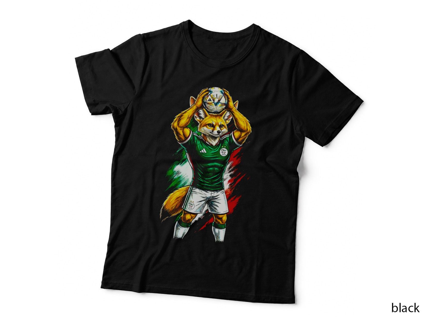 Anthro Fox Footballer Head Green Mexico-Style Kit Ball Held Overhead T-Shirt