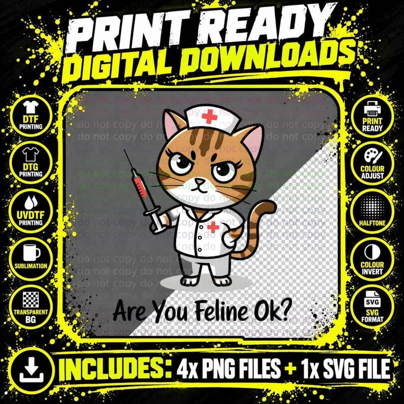 Are You Feline Ok Funny Cat T-Shirt Png SVG Digital Bundle