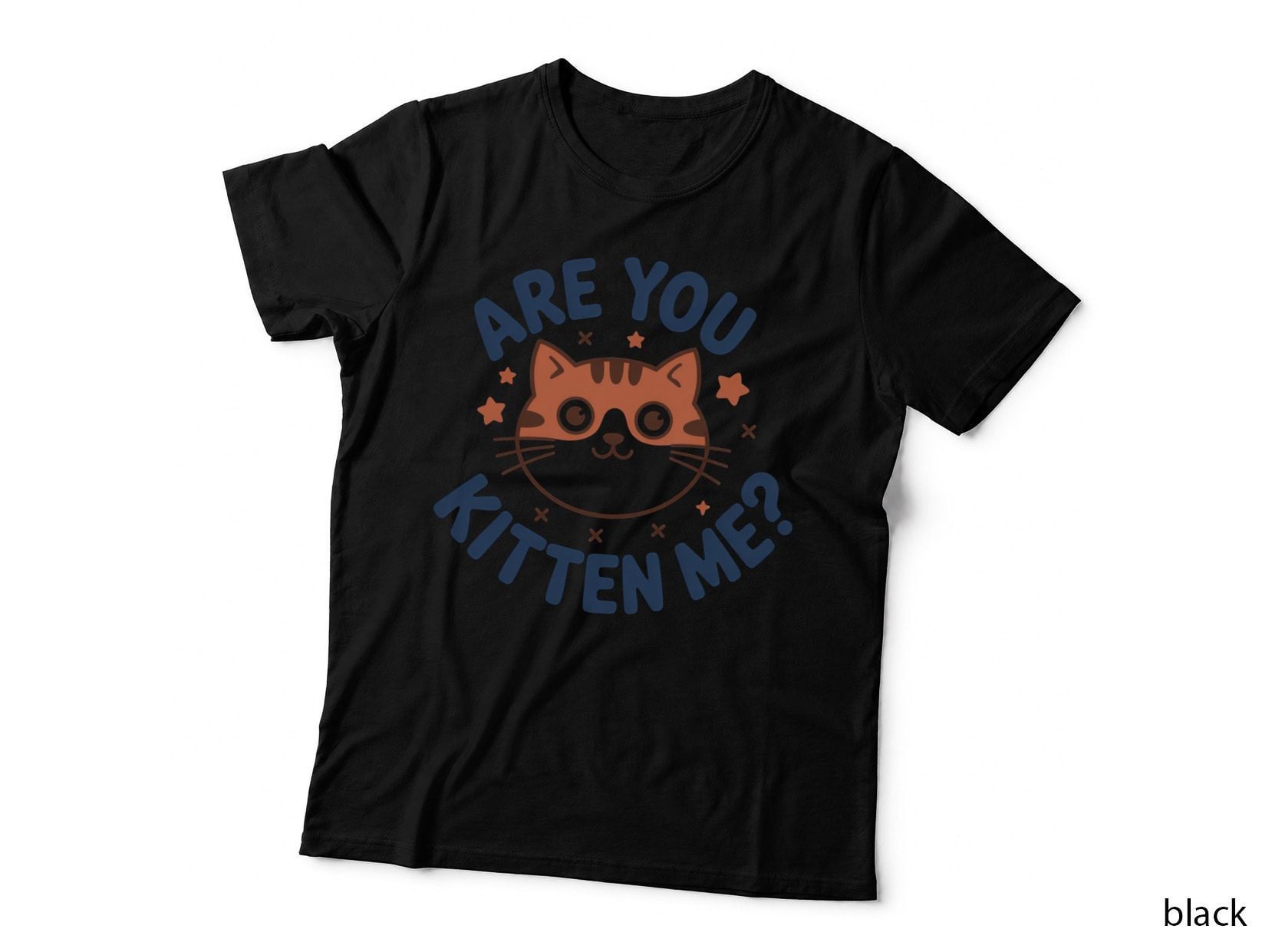 Are You Kitten Me Cat T-Shirt, Adorable Cartoon Cat with Stars Graphic Tee