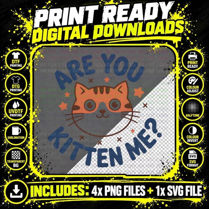 Are You Kitten Me Cat T-Shirt, Adorable Cartoon Cat with Png SVG Digital Bundle