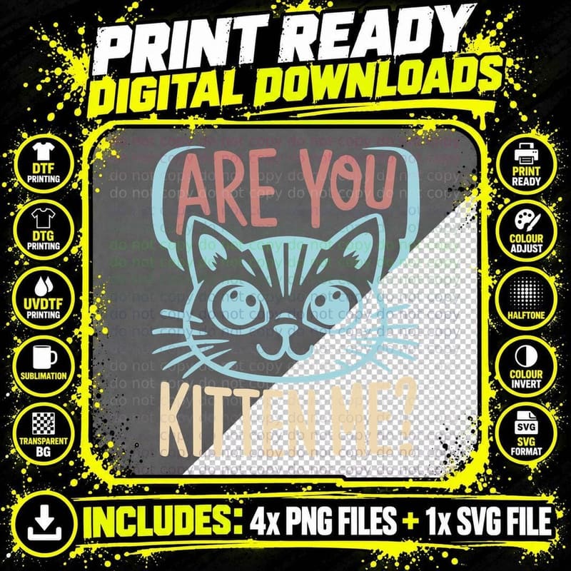 Are You Kitten Me Cat T-Shirt, Cat Face with Surprised Png SVG Digital Bundle
