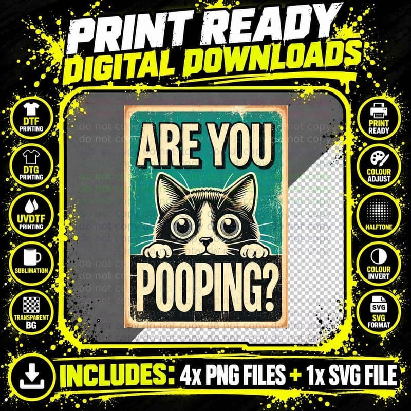 Are You Pooping Funny Cat T-Shirt, Cat Peeking Over Sign Png SVG Digital Bundle