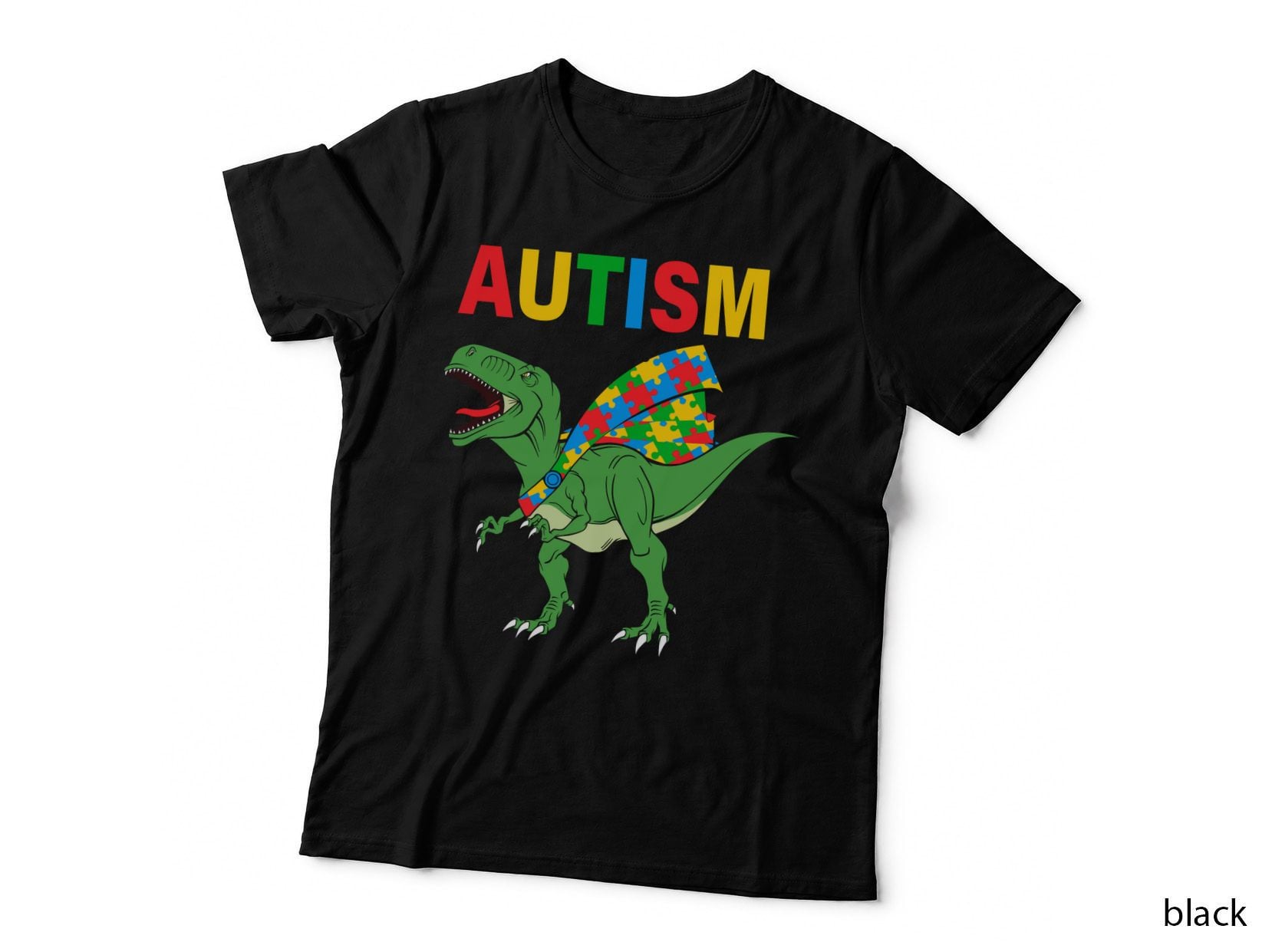 Autism T-Shirt, Dinosaur with Puzzle Wings Graphic Tee, Autism Gift Shirt
