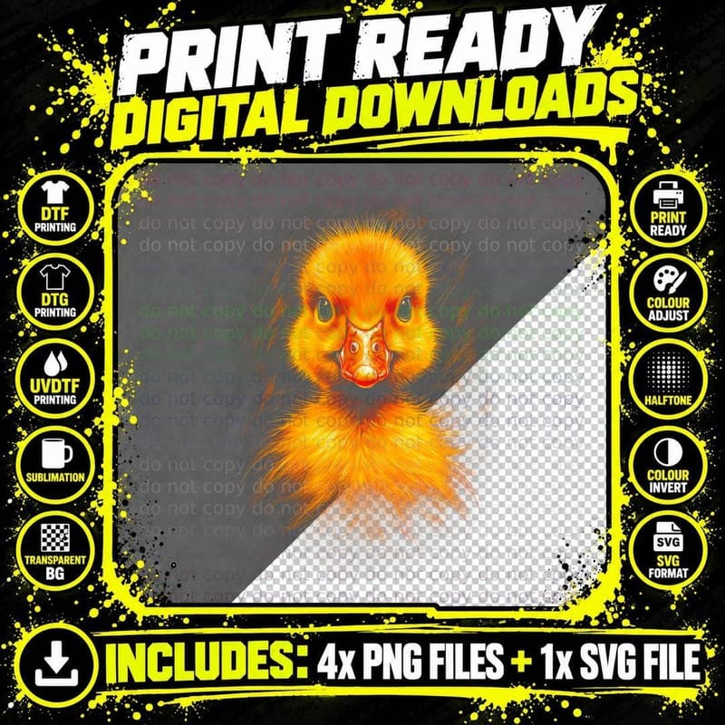 Baby Duckling T-Shirt, Halftone Cute Yellow Duckling Png SVG Digital Bundle