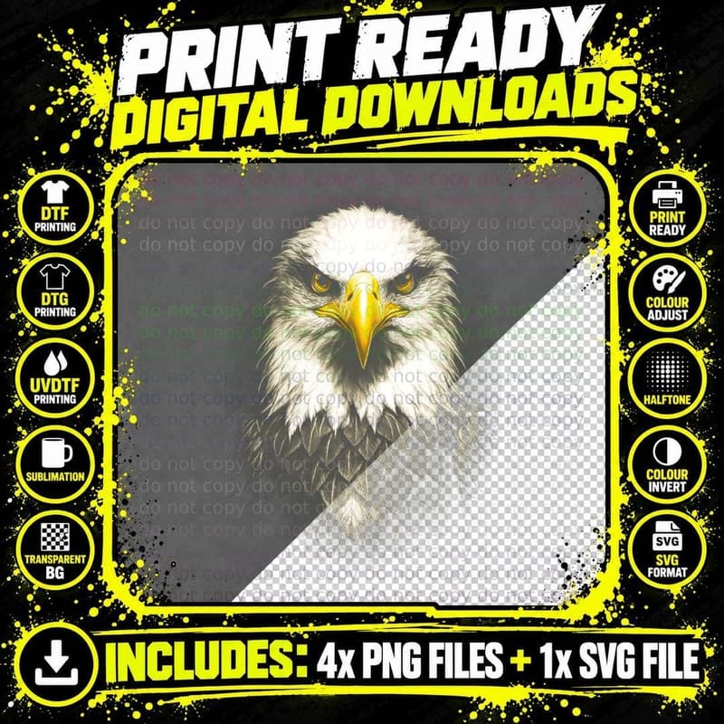 Bald Eagle T-Shirt, Halftone Eagle Portrait Graphic Tee Png SVG Digital Bundle