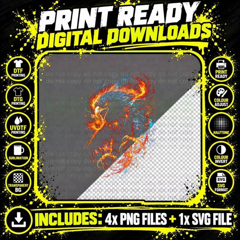 Bald Eagle T-Shirt, Halftone Fire Talon Eagle Graphic Png SVG Digital Bundle