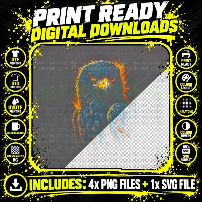 Bald Eagle T-Shirt, Halftone Golden Eye Eagle Graphic Png SVG Digital Bundle