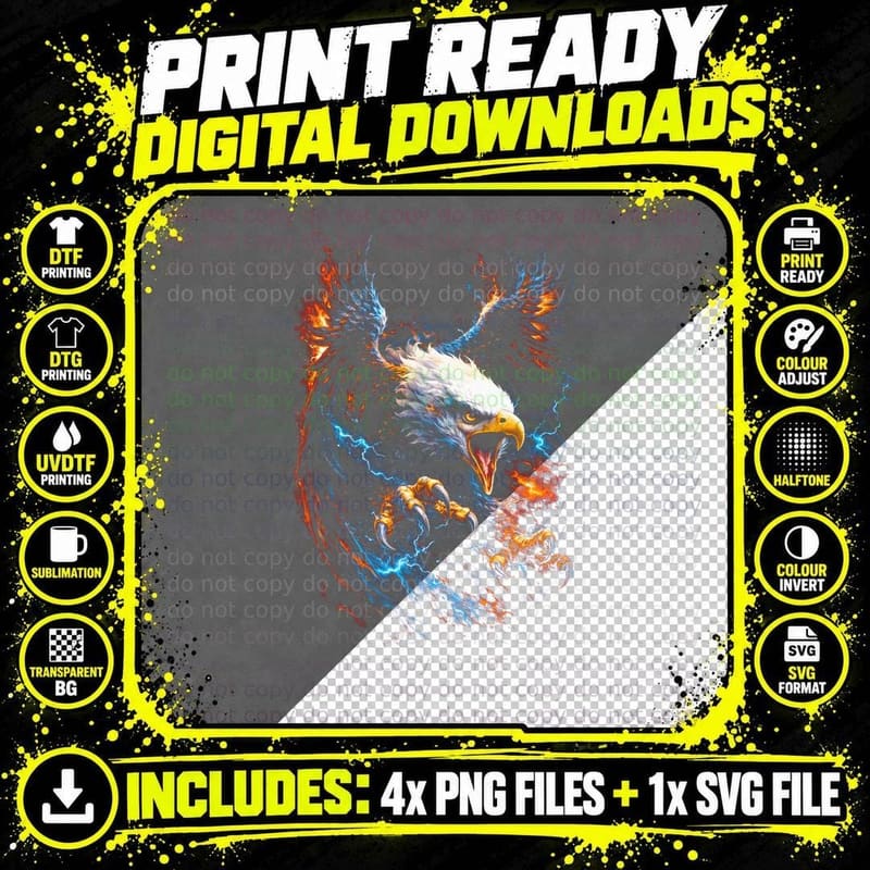 Bald Eagle T-Shirt, Halftone Lightning Strike Eagle Png SVG Digital Bundle