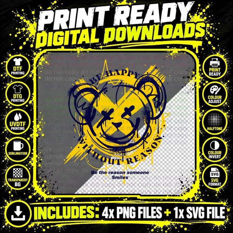 Be Happy the Reason Someone Smiles Yellow Blue Bear Png SVG Digital Bundle