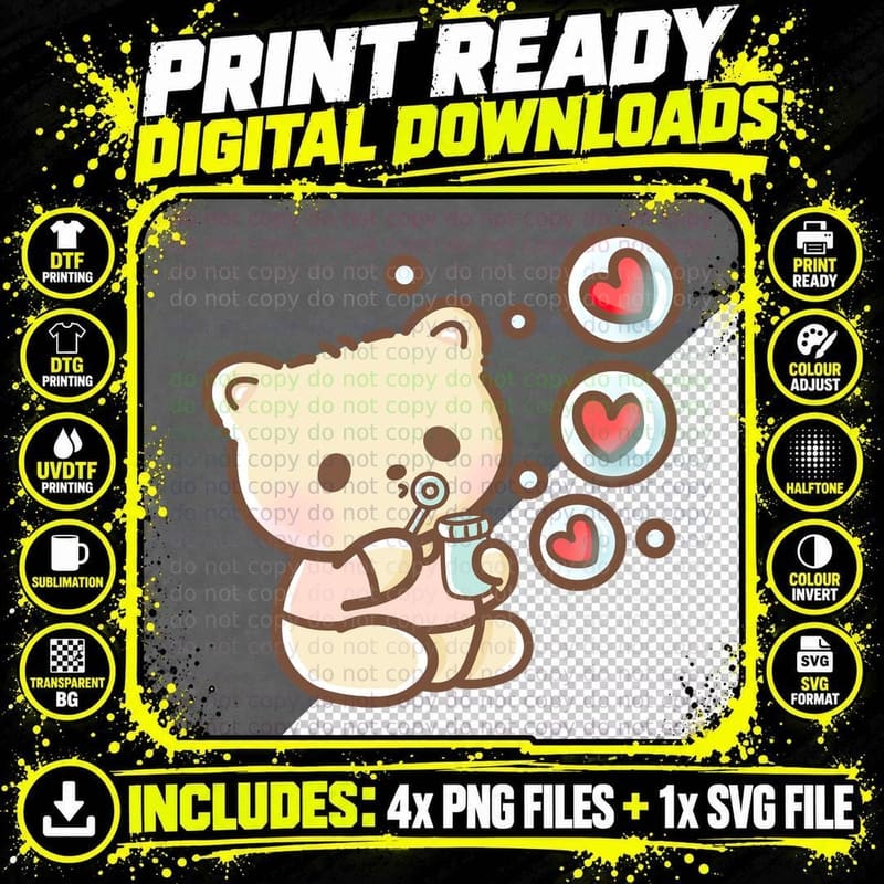 Bear Bubbles with Heart Whimsical Cute T-Shirt Png SVG Digital Bundle