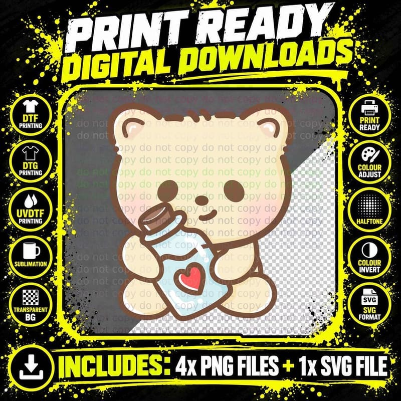 Bear Gift with Heart Box Celebration T-Shirt Png SVG Digital Bundle