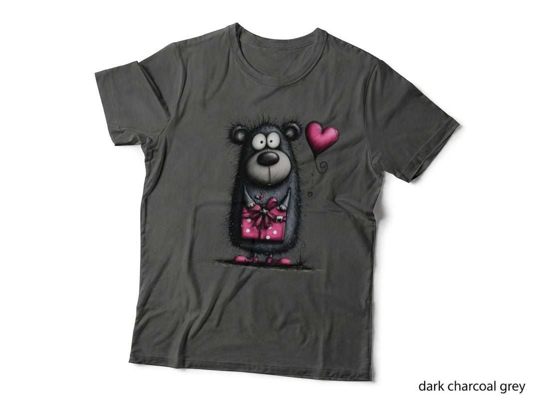 Bear Heart Dark Fuzzy Pink Gift Cute T-Shirt