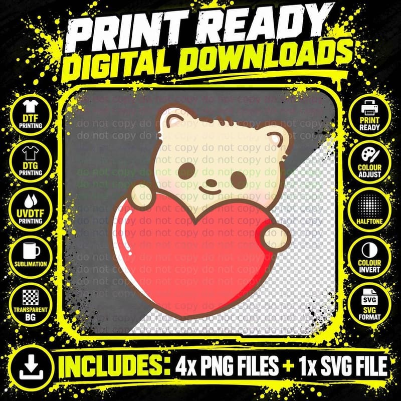 Bear Heart Holding Tender Emotion T-Shirt Png SVG Digital Bundle