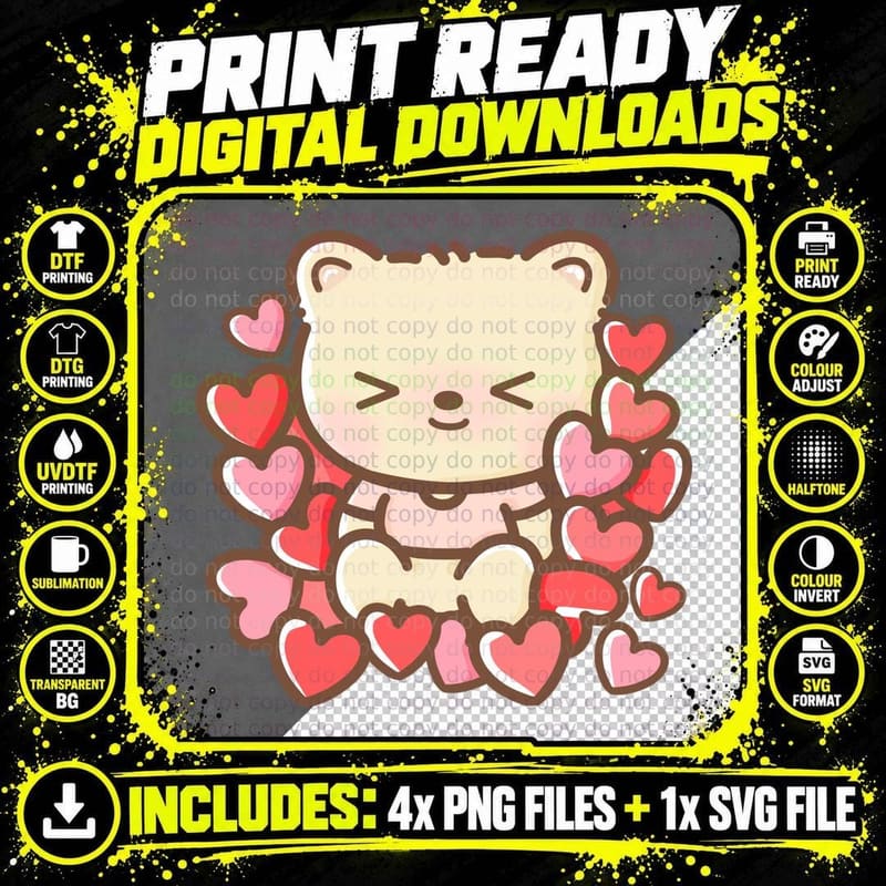 Bear Heart Surrounded Hearts Love Emotion T-Shirt Png SVG Digital Bundle