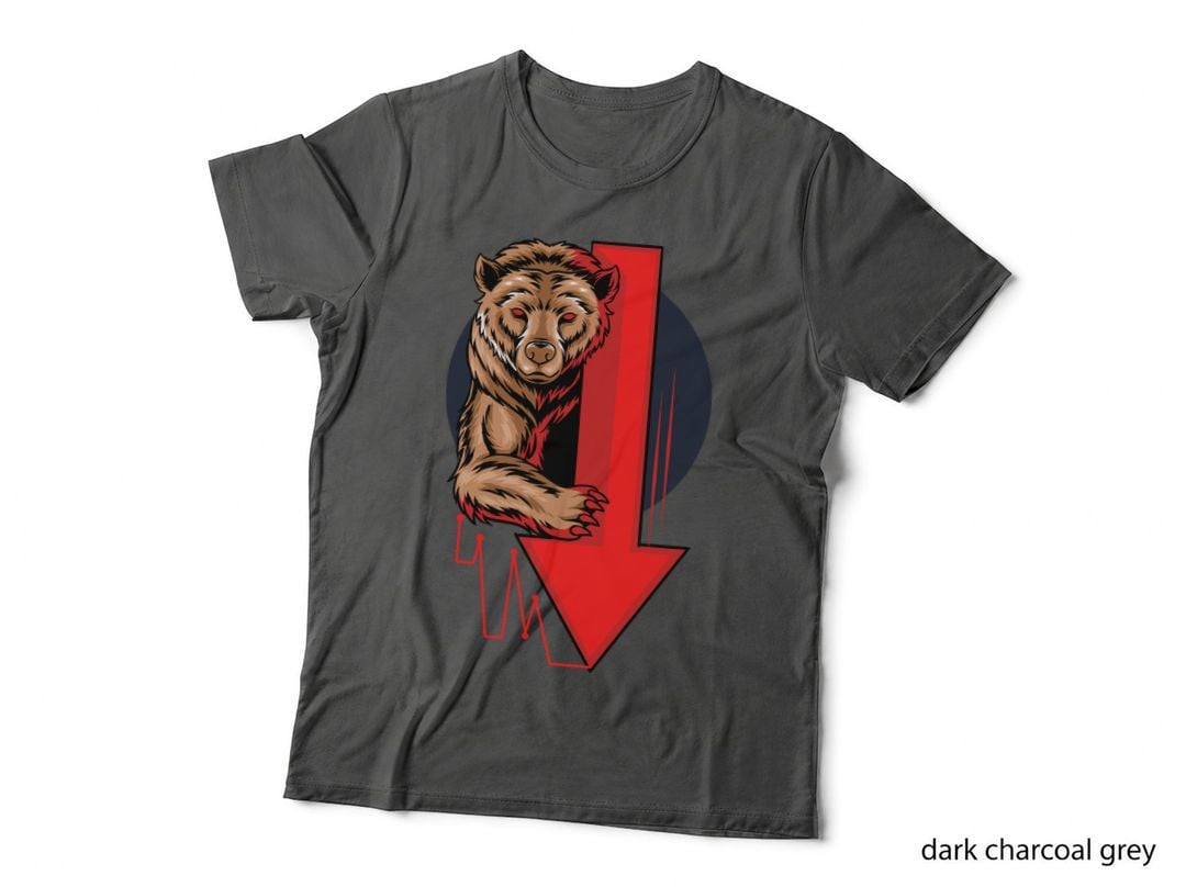 Bear Market Down Arrow Brown on Red Downward Stock Decline T-Shirt