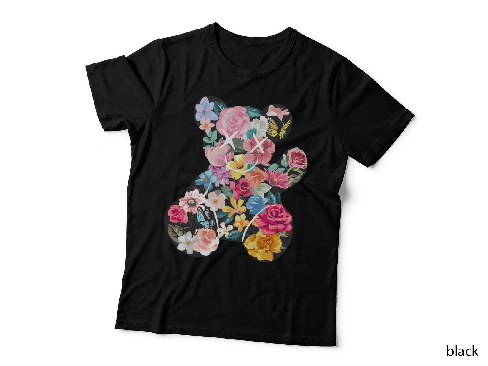 Bear Silhouette with Flowers Botanical T-Shirt